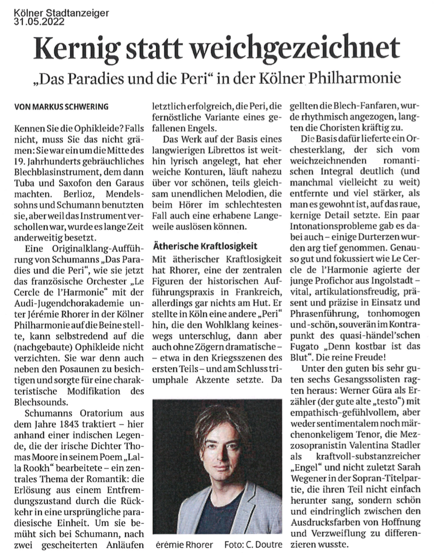 KOLNER STADTANZEIGER - « Kernig star weichgezeichnet » - « Hearty rather than mellow »